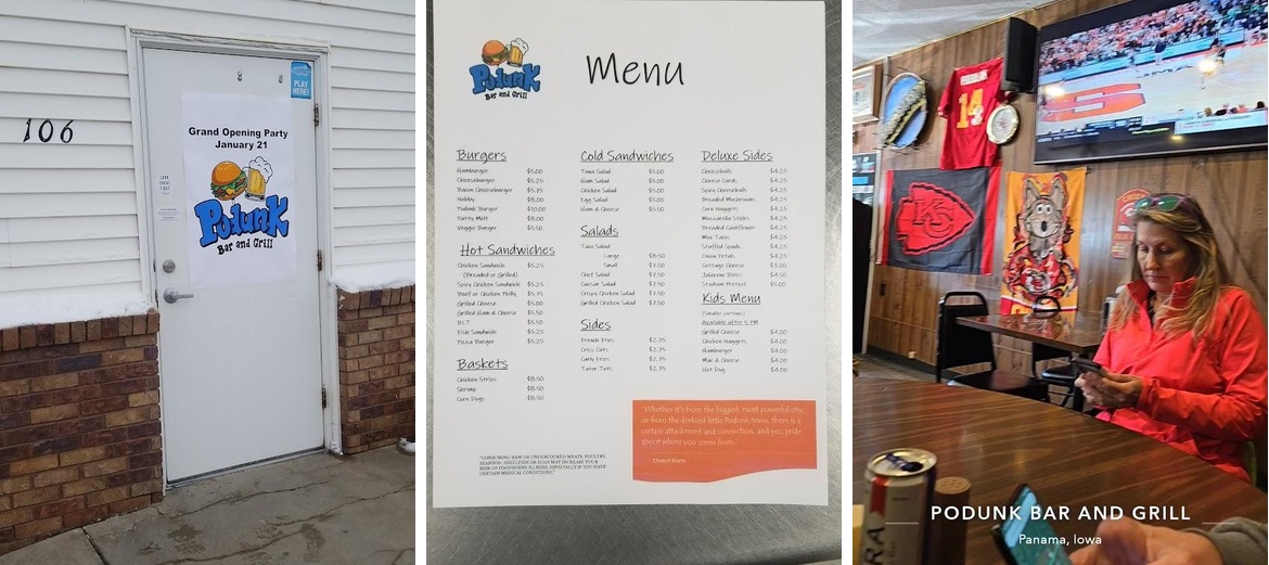 Podunk Bar and Grill Menu