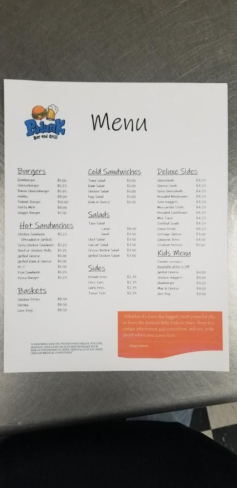 Podunk Bar and Grill Menu image 1